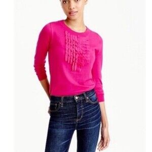 J Crew Pink Ruffle Front Merino Wool Sweater Size Small